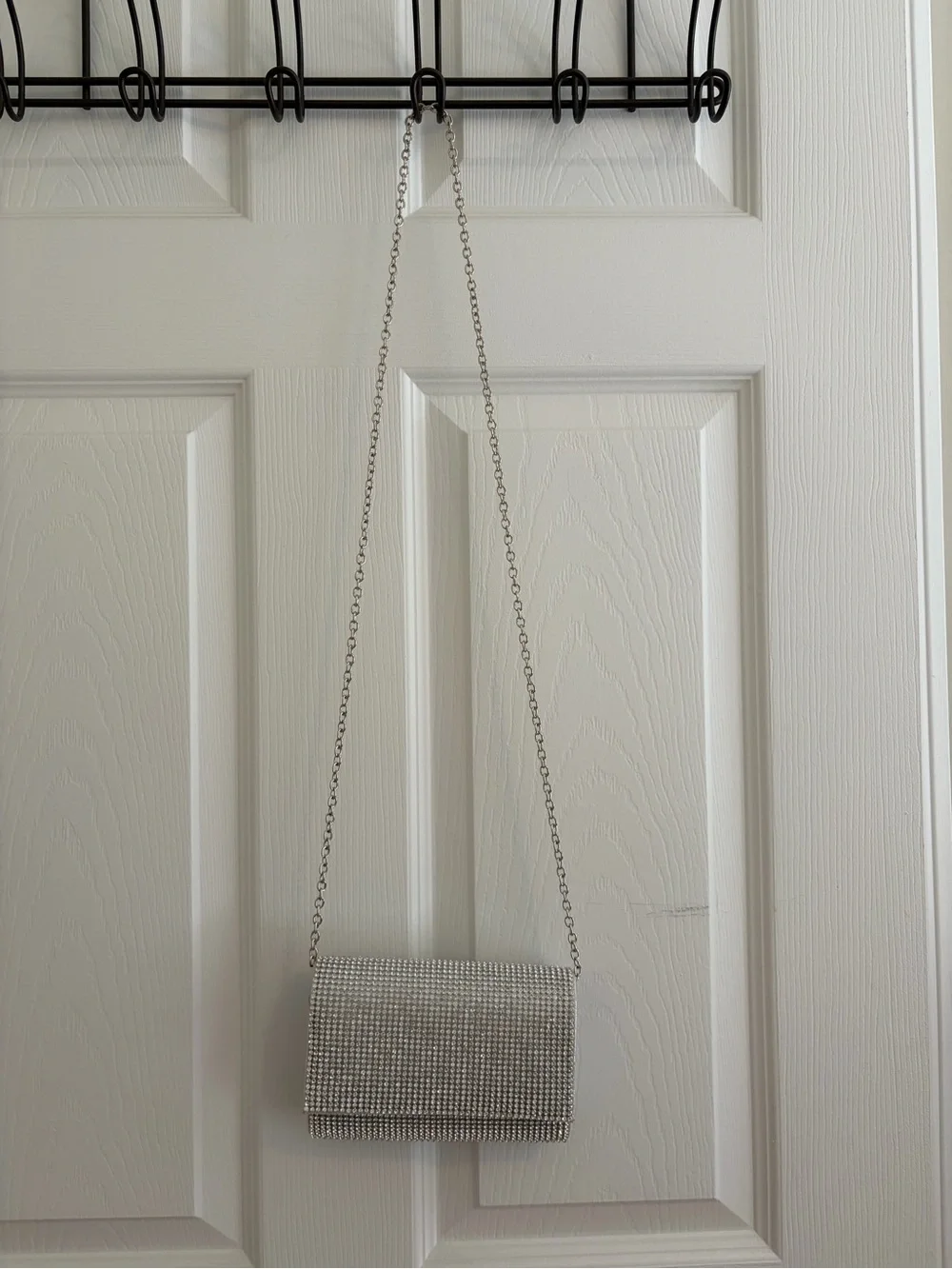 Silver Rhinestone Chain Crossbody Clutch